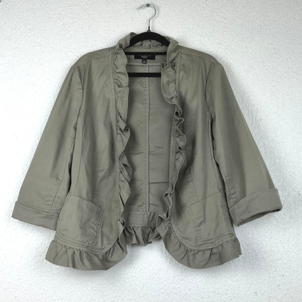 Talbots Olive Green Ruffle Jacket - 12P - Cotton - Cozy Fall Style